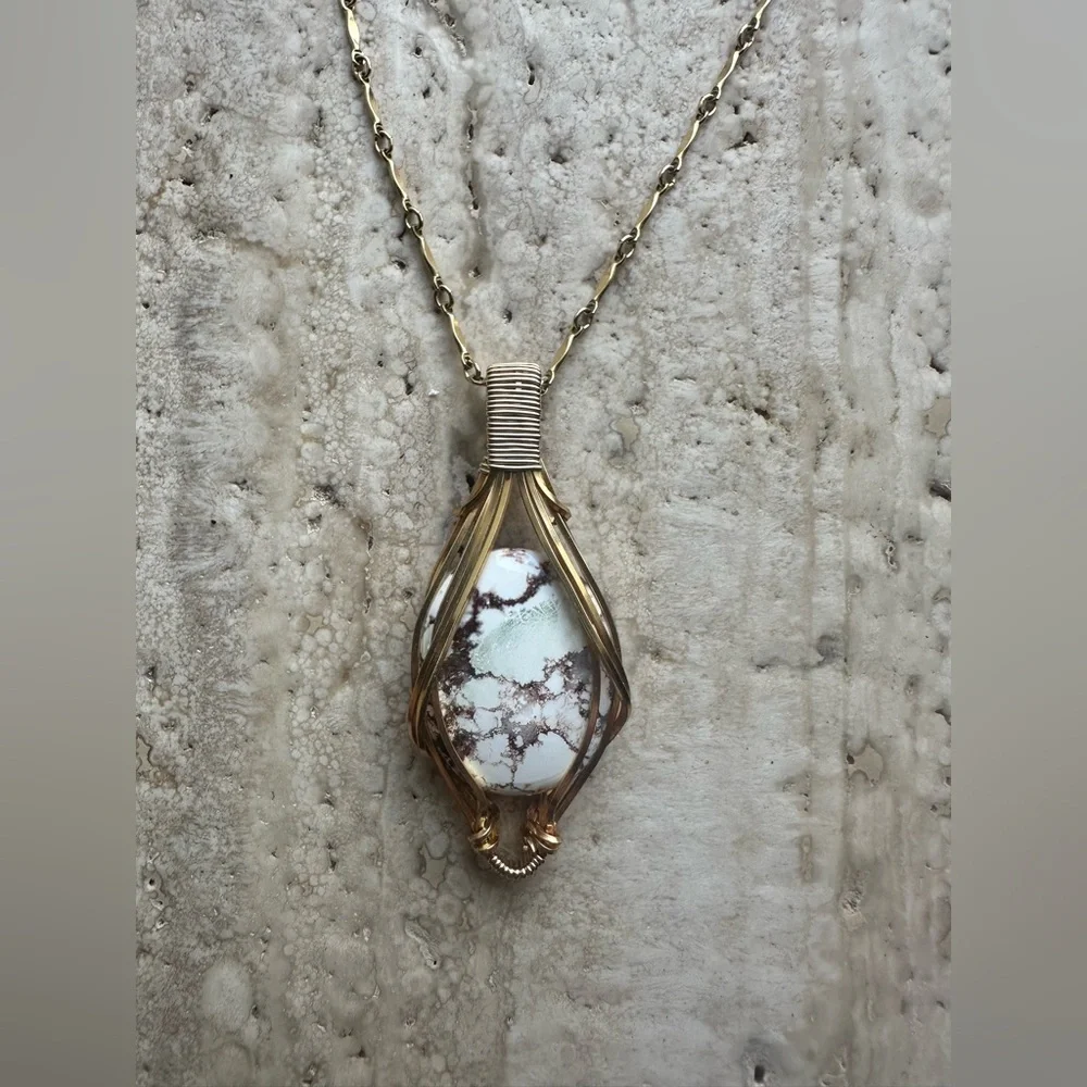 Crazy Horse Stone Necklace Pendant in grounding copper and 14k Gold Fill
